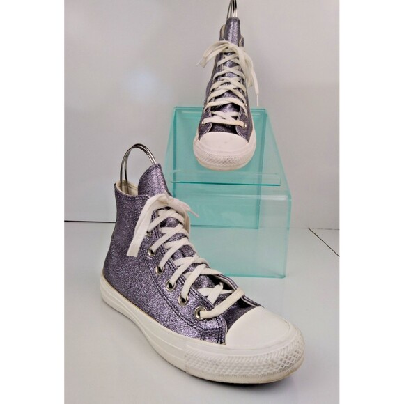 Converse Chuck Taylor All Star Glitter Silver High Top Sneakers Women's Size 6 - Picture 1 of 8